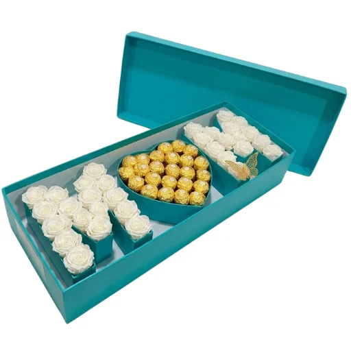 Caja dia de la madre con rosas y bombones mom tiffany